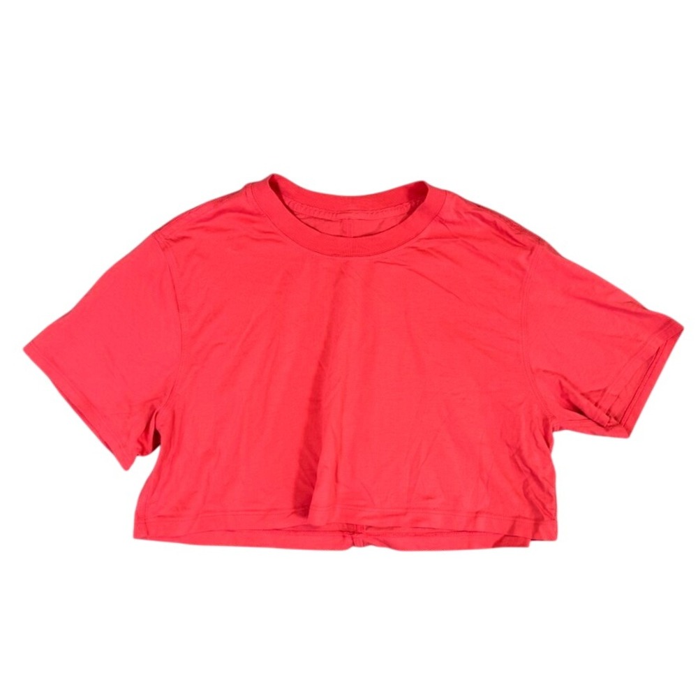 Lululemon Cates Crop Tee Short Sleeve Relaxed Fit Coral Red Top Read